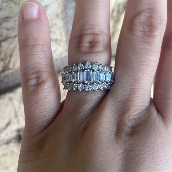 Wedding bridal anniversary sterling silver crown ring CZ  Rectangular Sp… - Picture 5 of 17